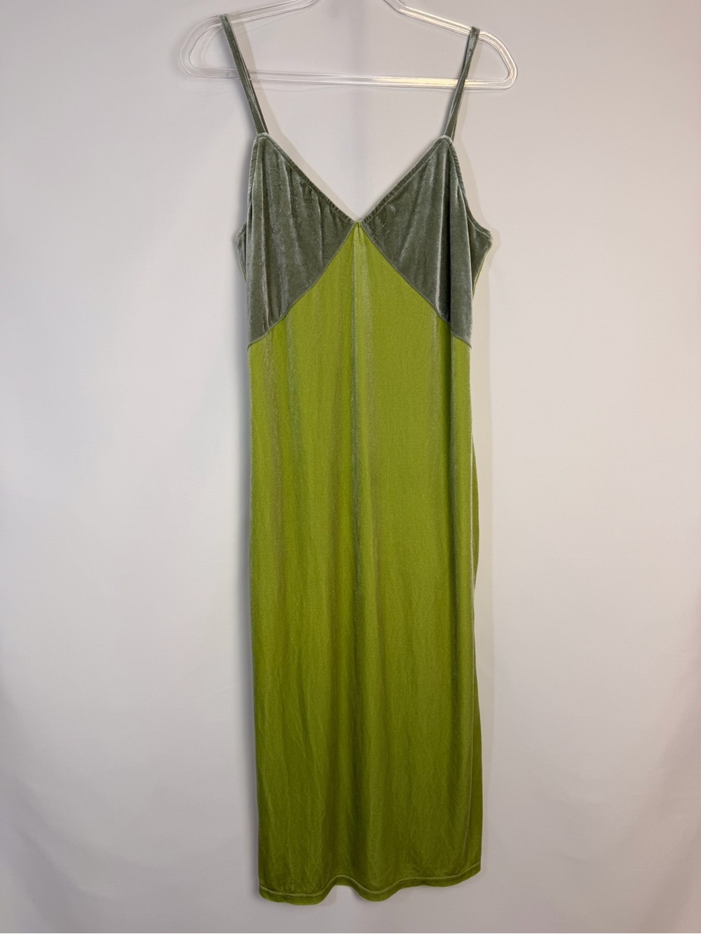 MOTF Two-Tone Olive Velvet Maxi Slip Dress
